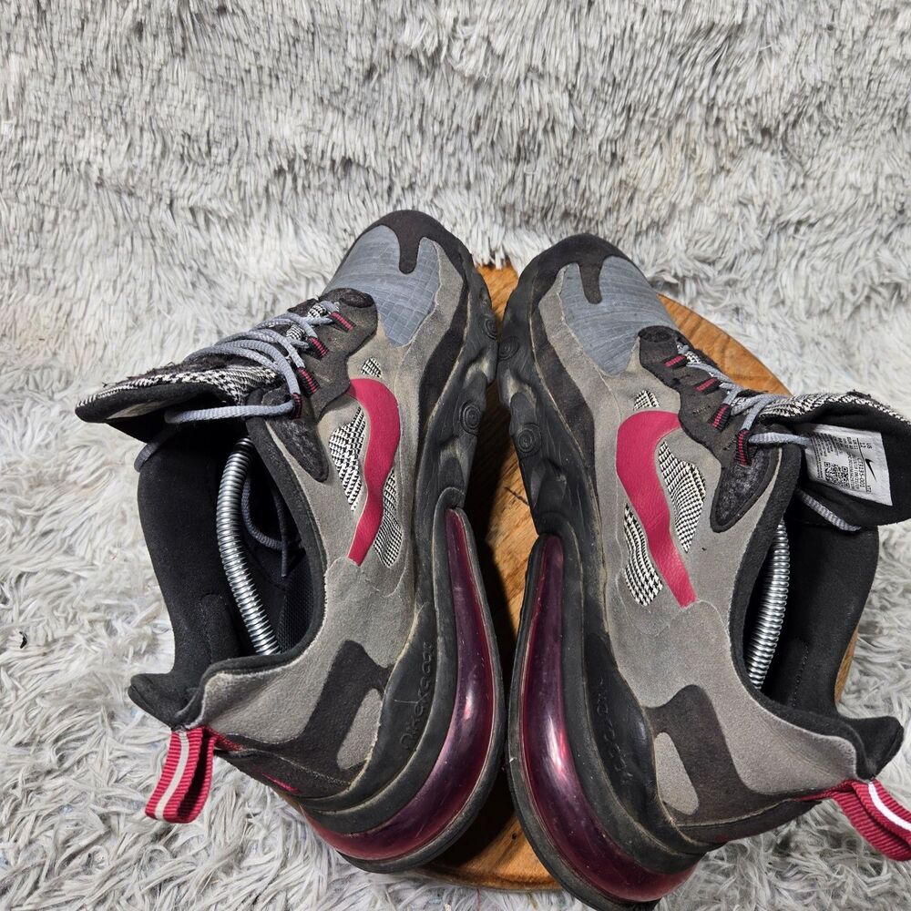 Nike Men Air Max 270 React Alabama Houndstooth Mens Size 12 Gray Noble Red Shoes - Picture 3 of 12